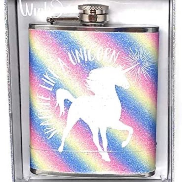 New wink sparkle like a unicorn rainbow hip flask 7 FL oz - Picture 2 of 5